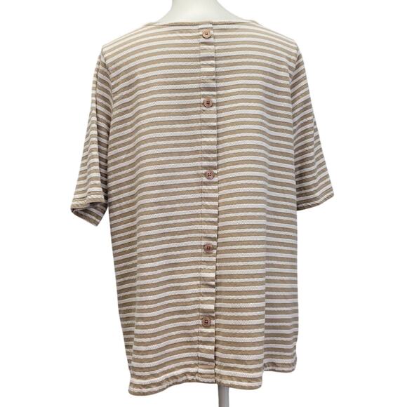 Hand Printed Upcycled Womens XL Cow Heifer Please Striped Back Button Top - Picture 4 of 5